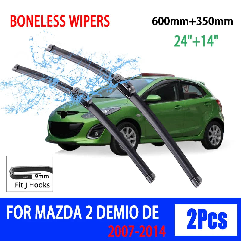 For Mazda 2 Demio DE 2007-2014  Car Front Wiper U-type Soft Rubber Boneless Wiper HD Quiet Durable Automotive Wiper  24"+14"