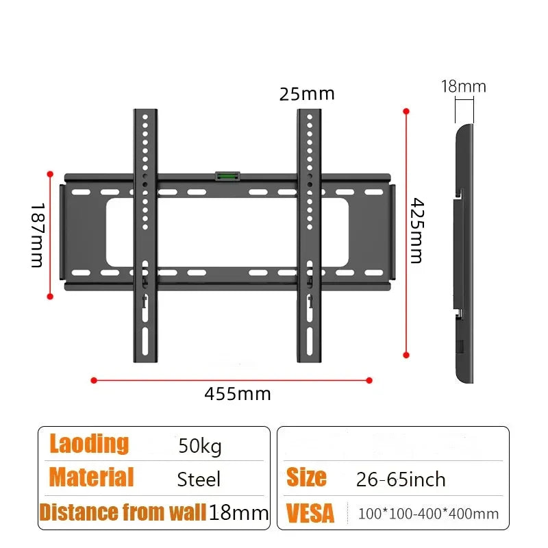 26-63inch TV Wall Mount Bracket Universal TV Mount Monitor Holder Adjustable Low Profile Flat TV Wall Mount for LCD LED Monitor