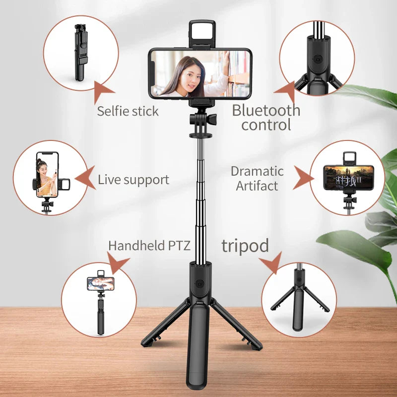 BSLIUFANG Monopod Remote Shutter Fill Light for iPhone Samsung Xiaomi Phone Holder Mini Tripod Wireless Bluetooth Selfie Stick