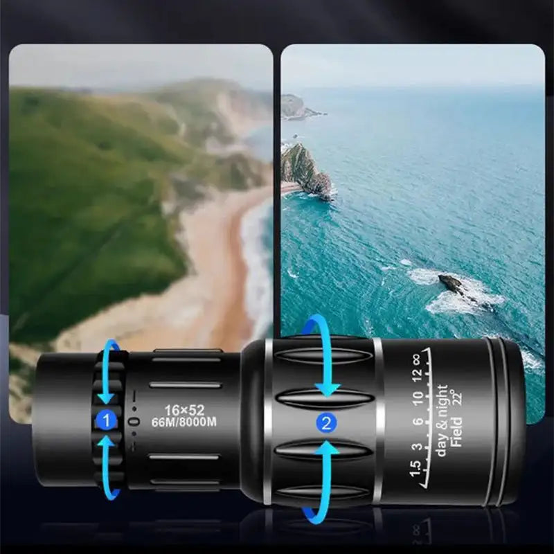 16x52 Monocular Telescope High-Power Dual Focus Optical Zoom Scope High Magnification Long Range Night Spyglass Telescope