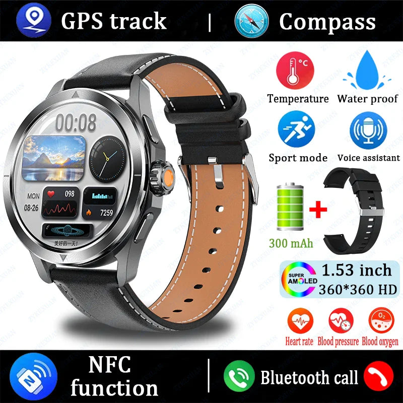 2025 New S4 Ultra Outdoor Sports Smart Watch Men AMOLED Screen NFC GPS Compass Heart rate Waterproof Bluetooth Call SmartWatch