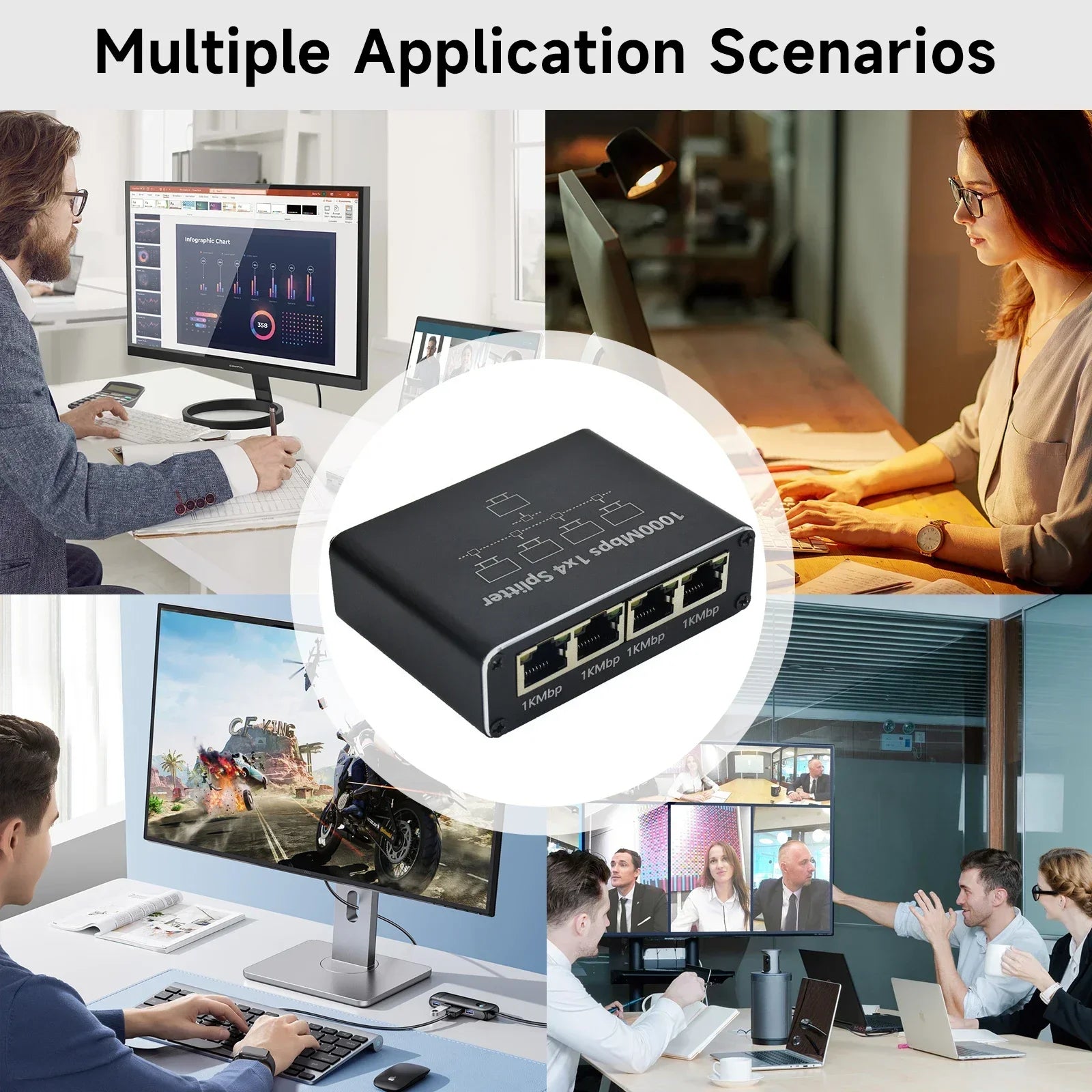 Gigabit 1000Mbps RJ45 Splitter 1 to 2 4 Ethernet Adapter Lan Connector Switch Coupler for PC Laptop TV Box Router Digital TV