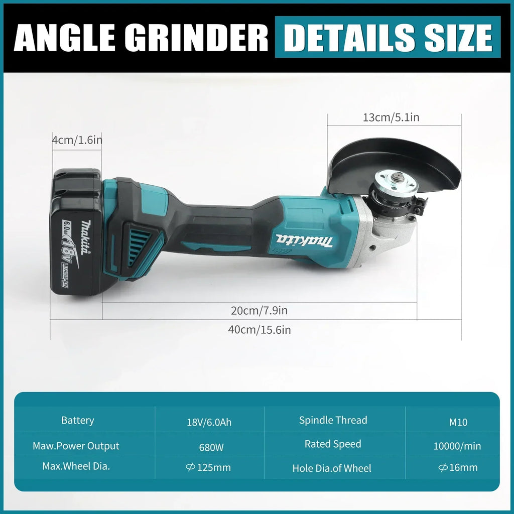 2025 Makita 18V 125mm DGA404 Brushless Lithium Electric Angle Grinder Rechargeable Cutting Machine High Power Polishing Machine