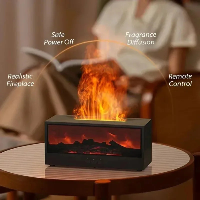 Simulated 3D flame aromatherapy machine, essential oil humidifier, color atmosphere lighting with remote control, holiday gift