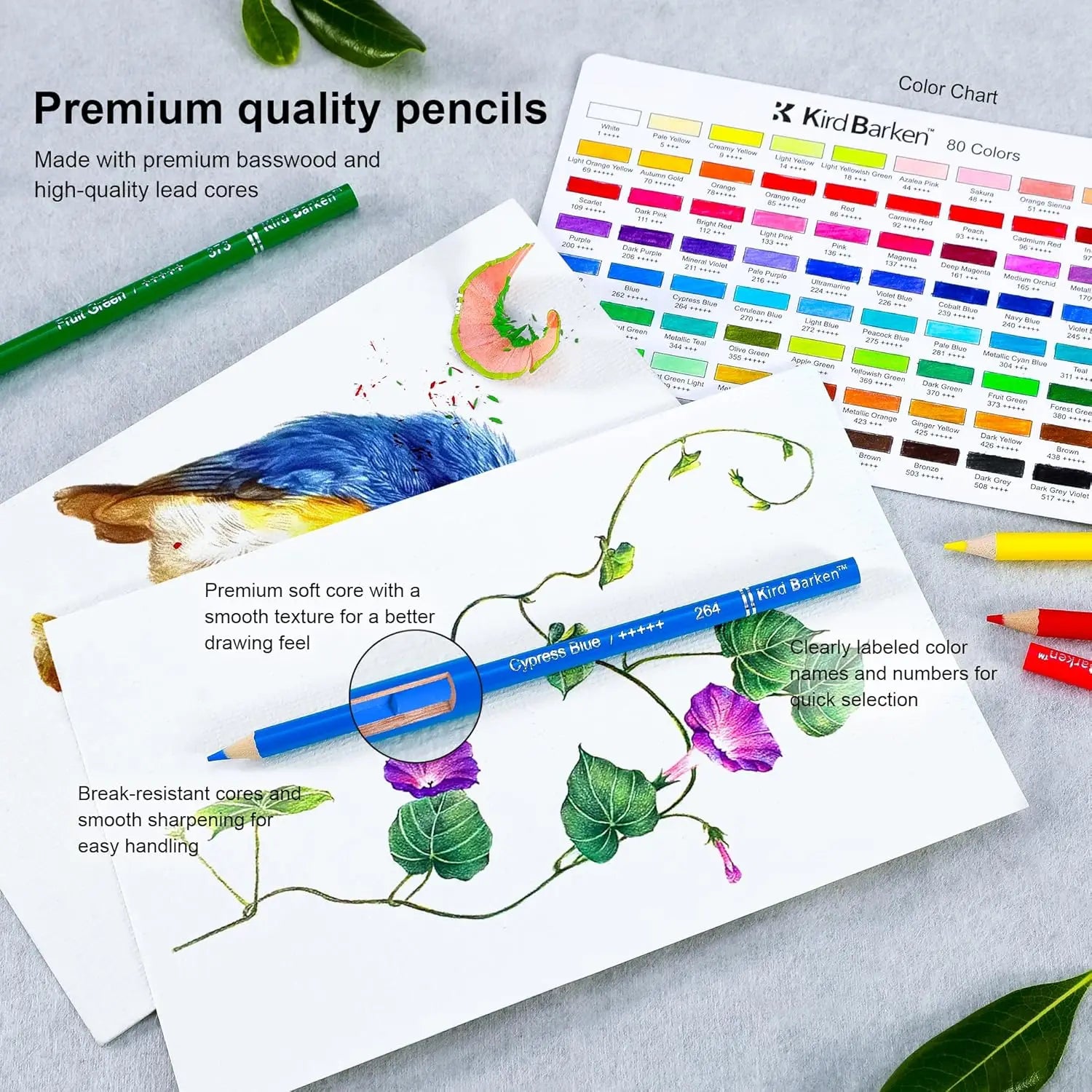 80 Professional Colored Pencils Set for Adult Coloring Books, Soft Oil-Based Cores, Art Supplies Gift