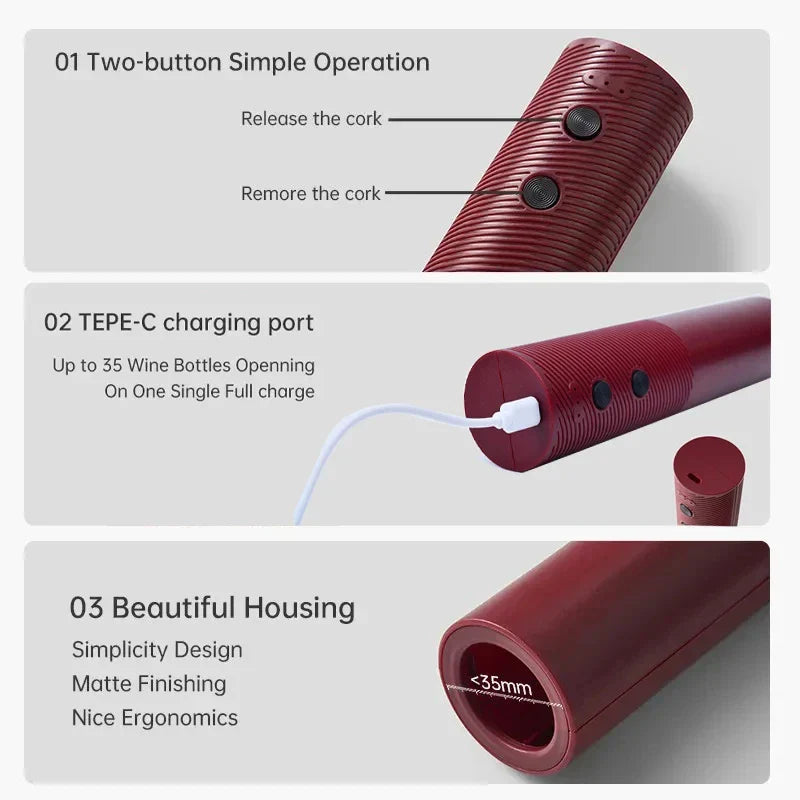HOMEFISH Electric Wine Bottle Opener Automatic Red Wine Corkscrew Rechargeable Wine Opener One-click Button Wine Tools