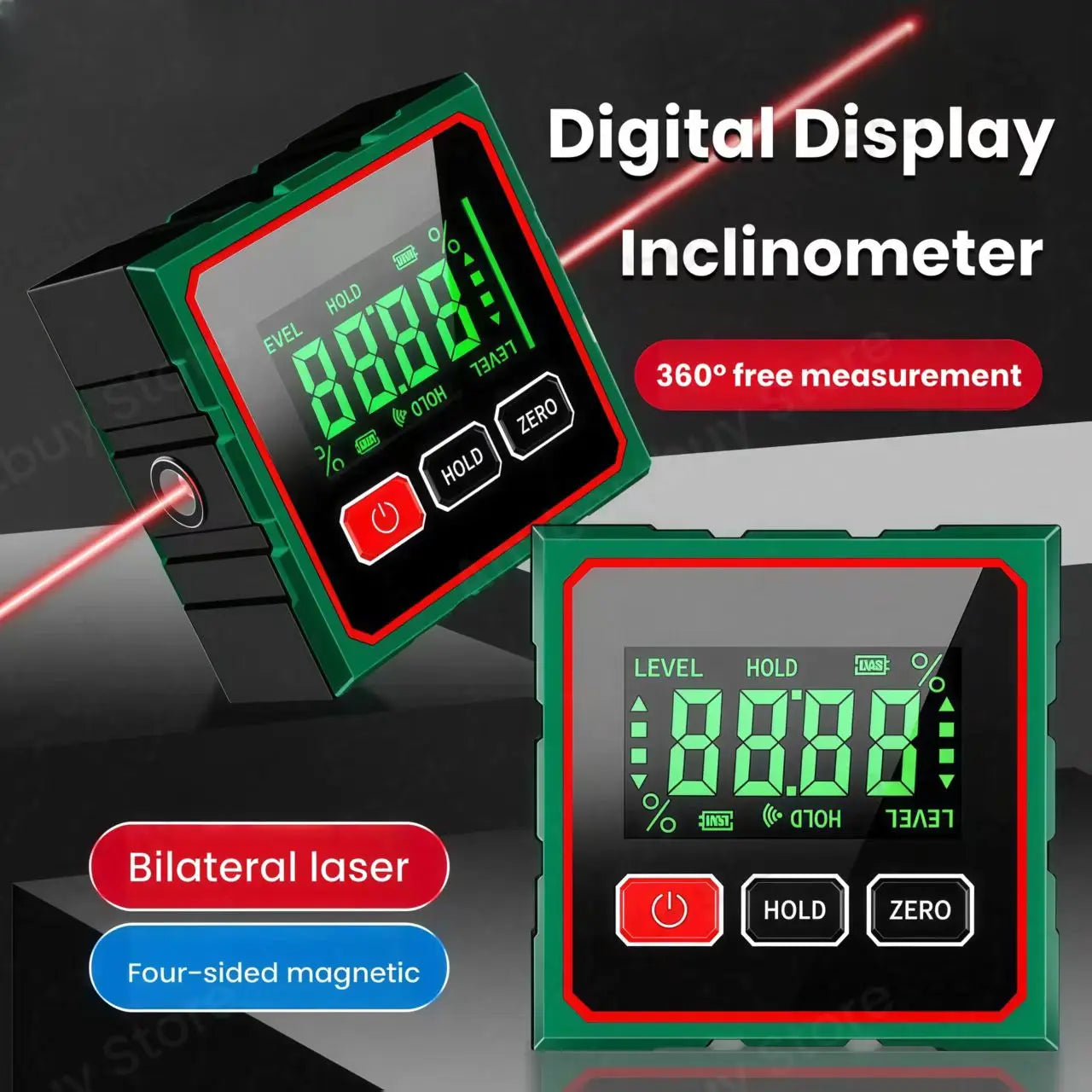 4-Sided Magnetic Electronic Inclinometer Digital Display Tilt Angle Gauge Portable High-precision Measurement Laser Level Ruler