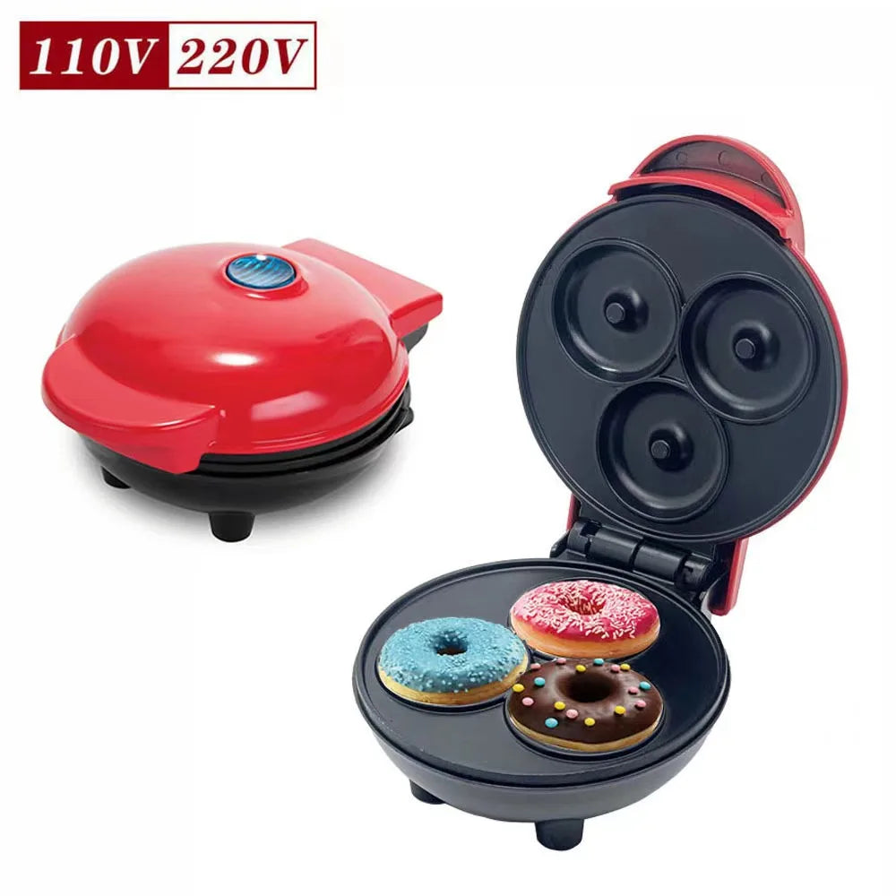 Mini home donut making machine, double-sided heating, non stick coating fast production, DIY breakfast for families and children