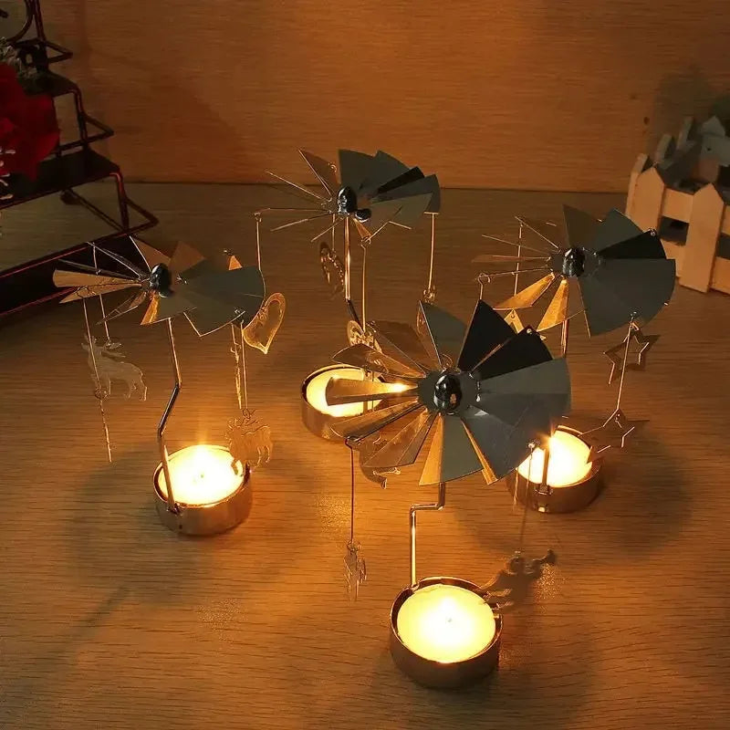Rotating Carrousel Tea Light Candle Holder For Home Room Decor Holiday Light Centerpiece Gift for Kids Tea Candle Candlesticks