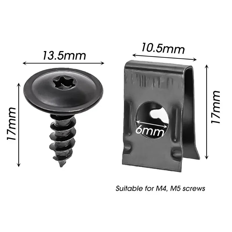 100/50/10pcs U-Type Metal Clips with Screws for Car and Motorcycle Anti-Rust Tapping Fastener Assortment Set amagi