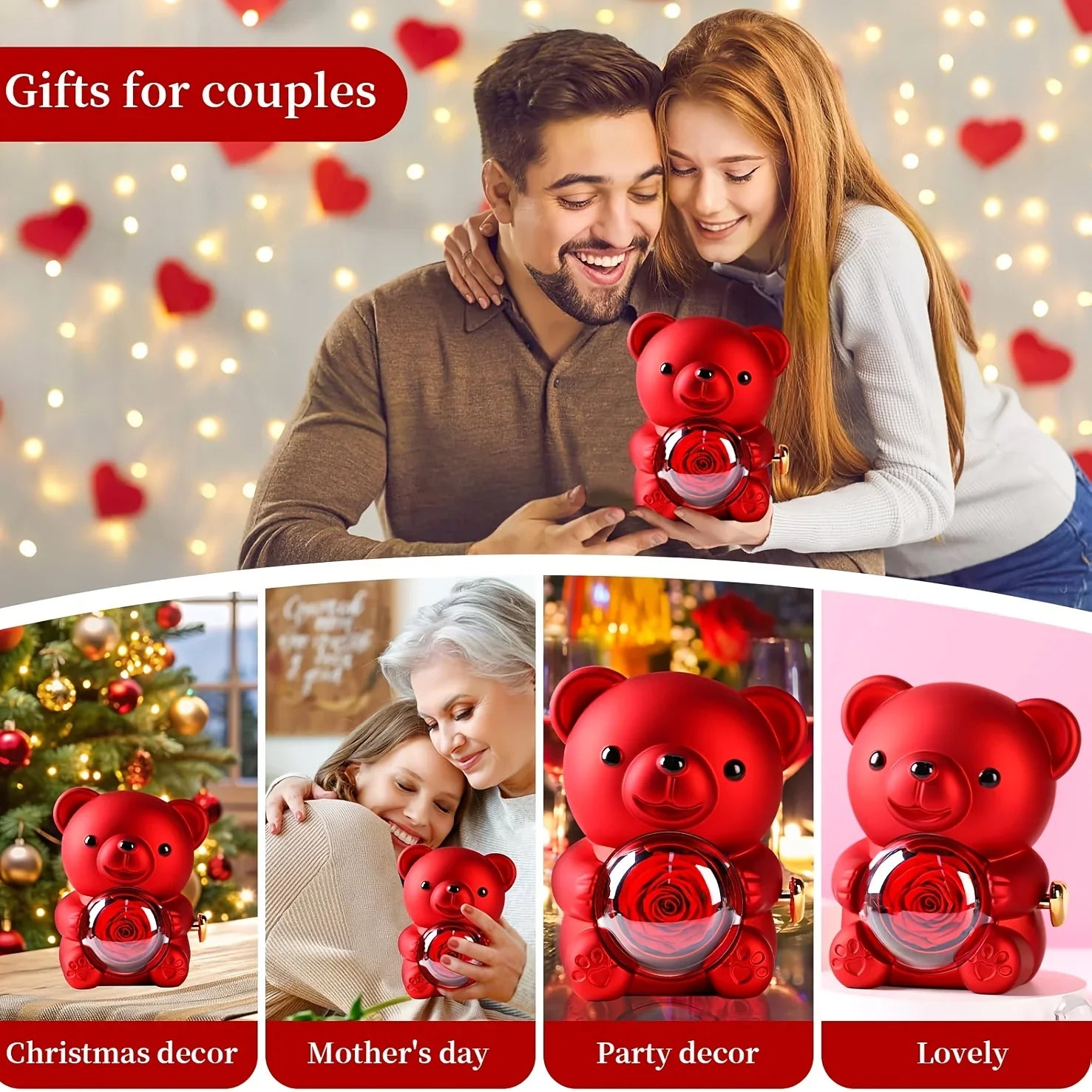 Teddy Bear Rose Gift Box | Jewelry Box,Includes Artificial Rose, Party Gift Box and Gift Bag,Ideal for Valentine'S Day, Mother'S