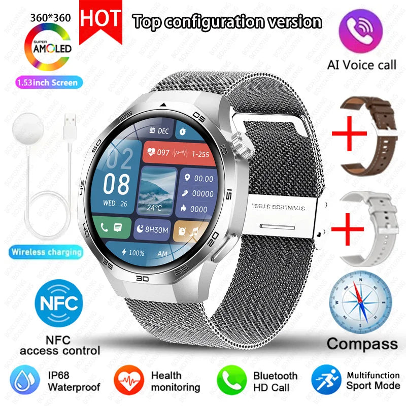 2026 New BOXUXING Watch 5 MAX Smart Watch HD AMOLED Screen NFC GPS Tracker Bluetooth Call Health Waterproof Smartwatch Men Women