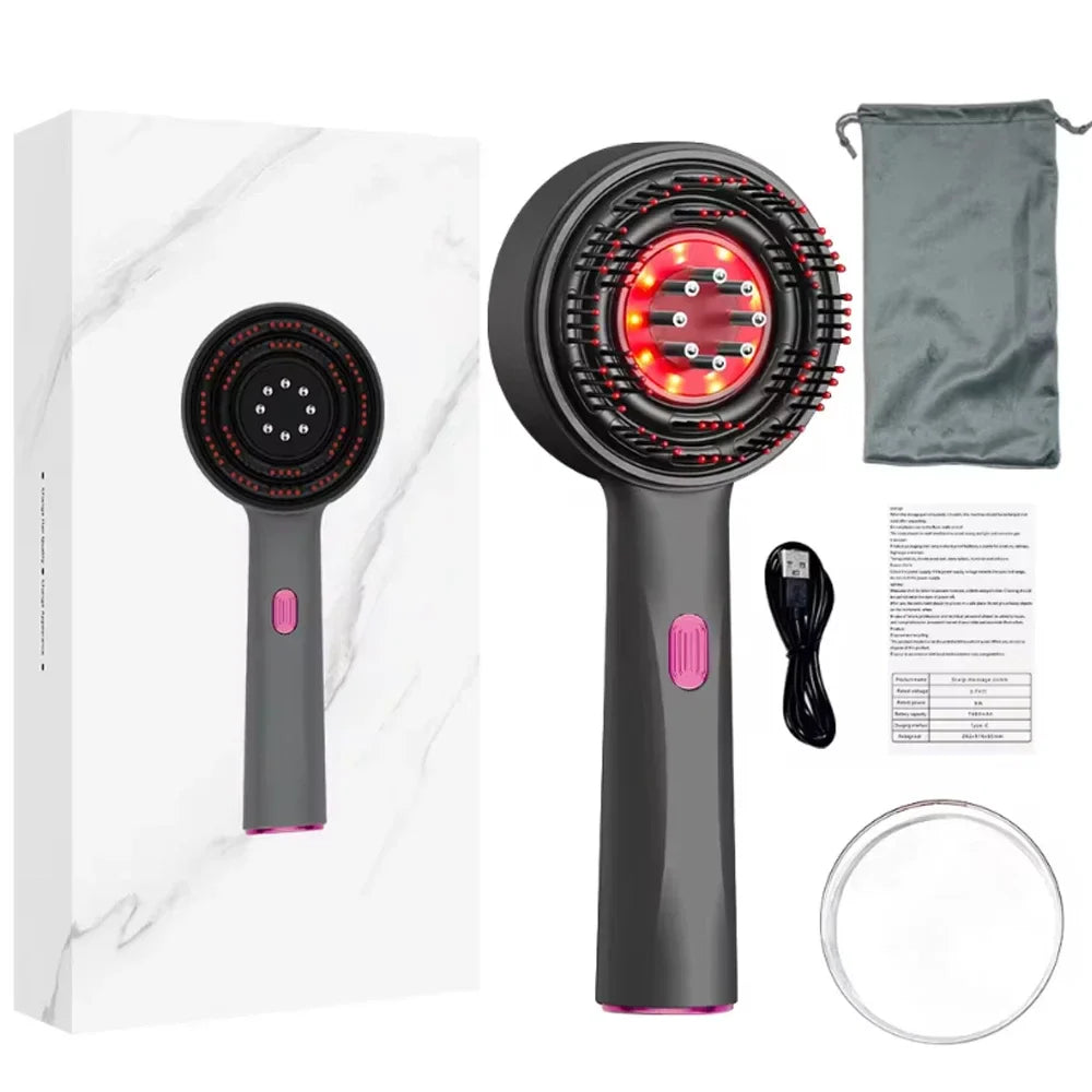 3 Modes Electric Vibration Massage Comb Red Light Therapy Hair Growth Massage Scalp Brush Oil Liquid Applicator Head Massager