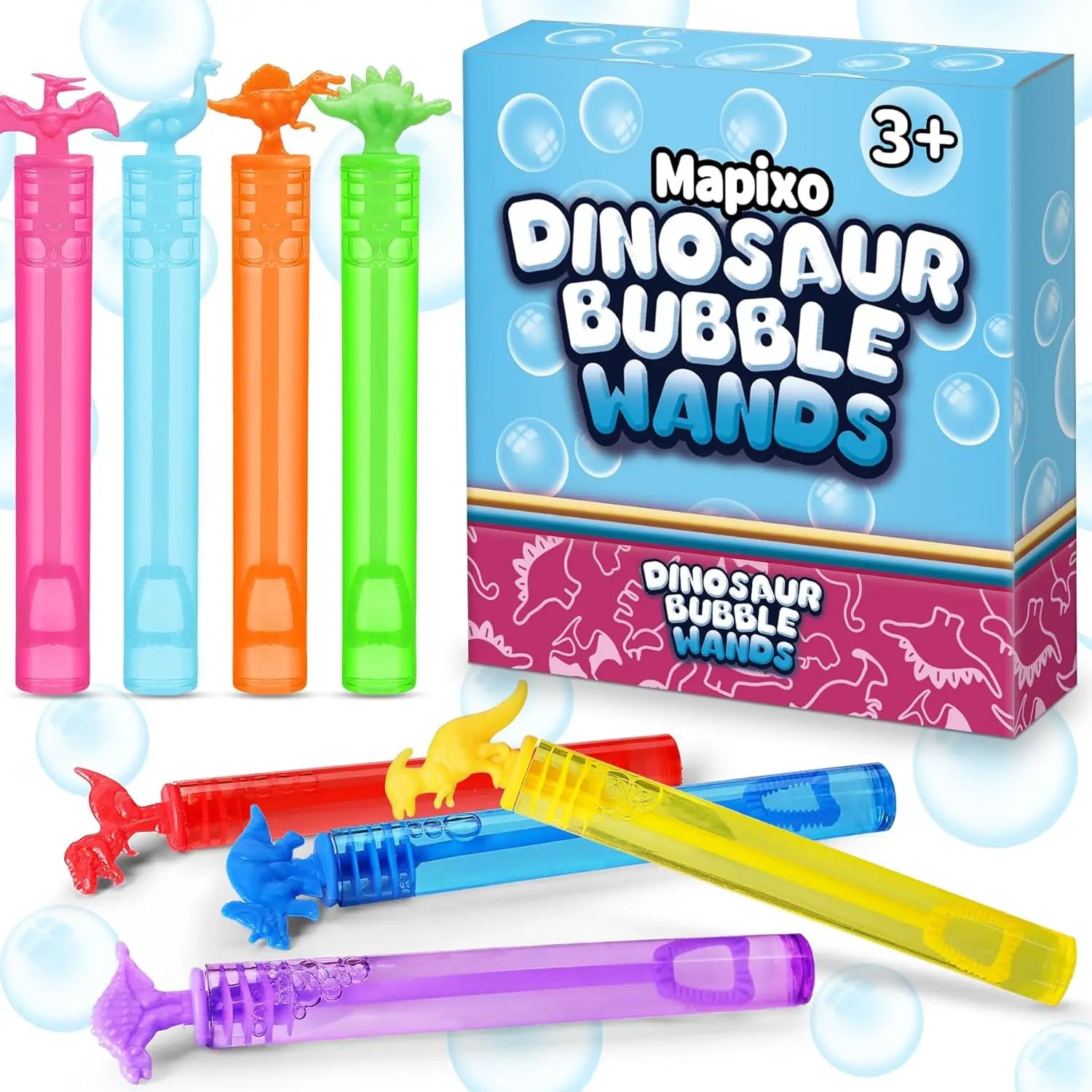 32 Pack Dinosaur Bubble Wands with Gift Box, Fun Party Favors for Kids Birthday and Outdoor Activities