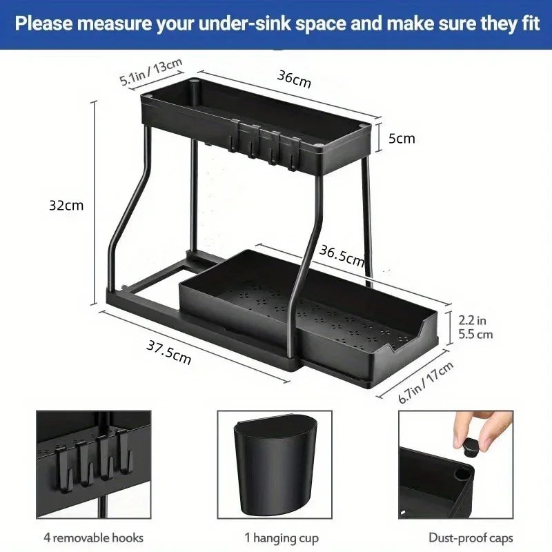 Bathroom & Kitchen Multi-Layer Pull-Out Storage Rack - Clutter Organizer for Sink Area & Seasonings