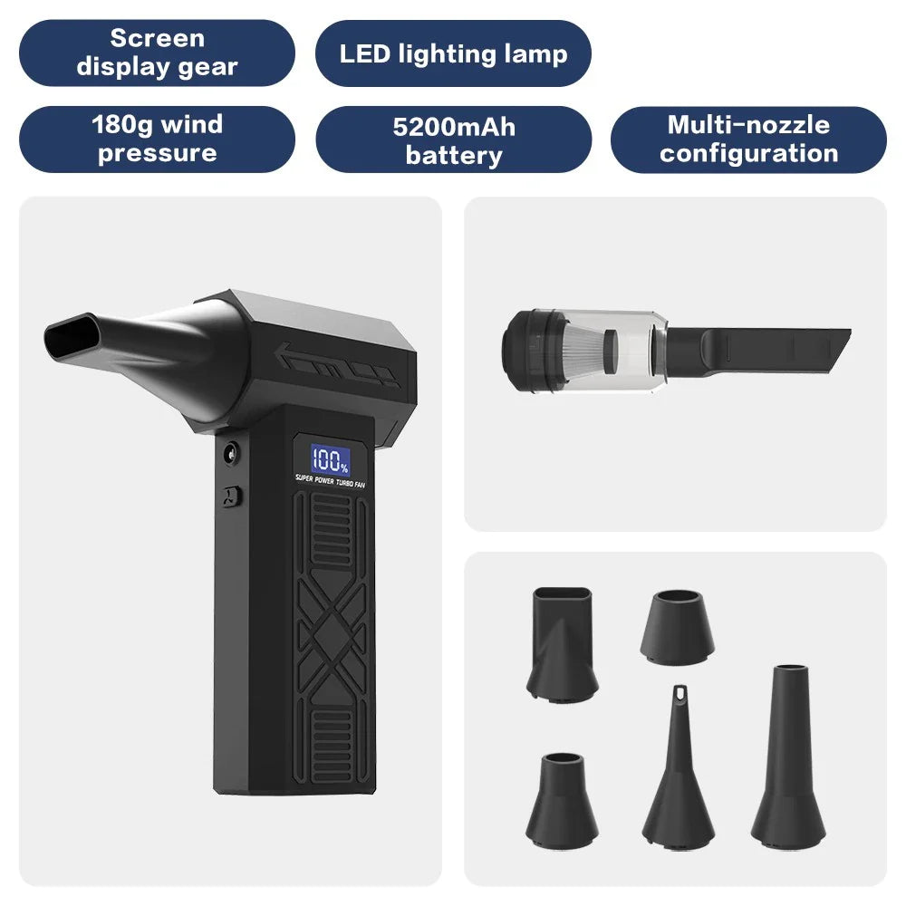 P80 High-Speed Dust Blower 120000RPM Violent Fan 180g Blowing Force Strong Airflow Brushless Turbo Jet Blower With LED Lighting