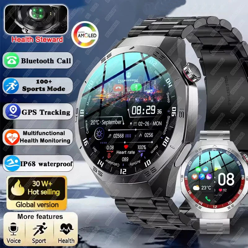 2026 New BOXUXING S5 Smart Watch Men HD AMOLED Screen GPS Motion trajectory HeartRate Bluetooth Call 1.52" SmartWatch IP68 Watch