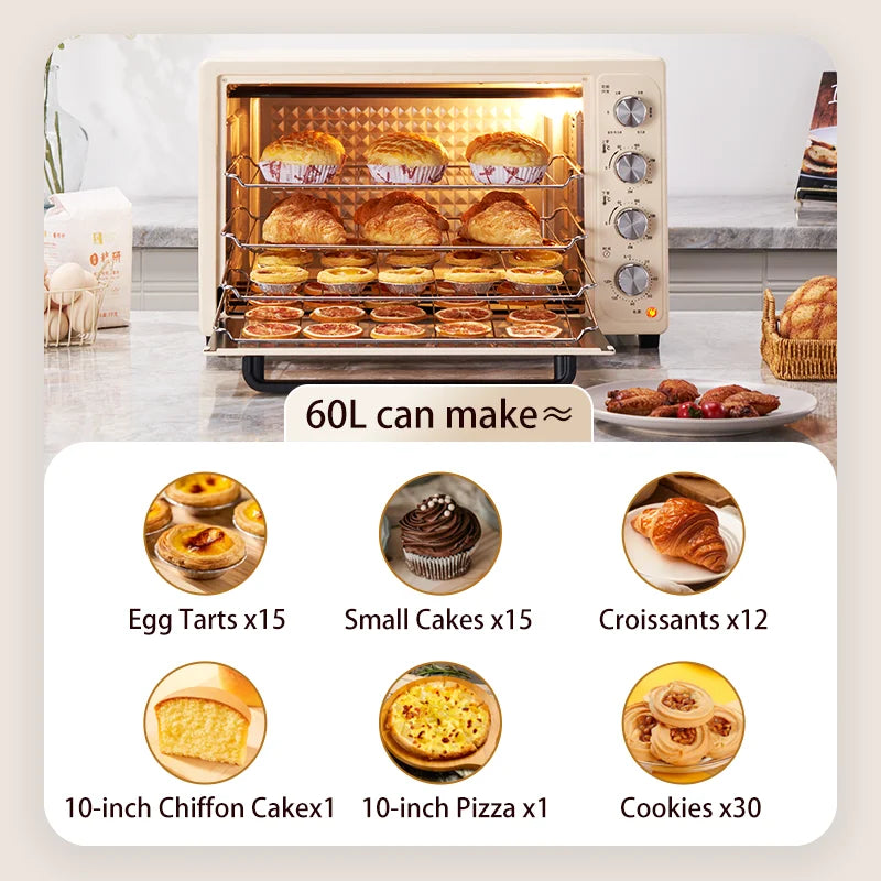 SUNATUR 2200w hot air circulation oven small commercial baking pizza toaster oven 60L Electric table oven household pastry oven