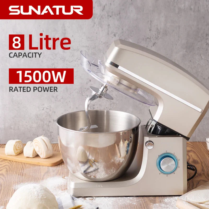 SUNATUR 8L Stand Mixer 1500w Electric Food Processor Commercial auto Dough Kneader planetary mixer Timed ferment Filling Mixer