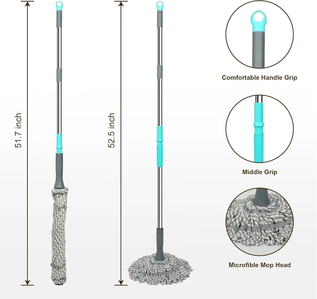 Self-Wringing Twist Mop with 52.5 Inch Handle for Hardwood, Tile & Laminate Floors