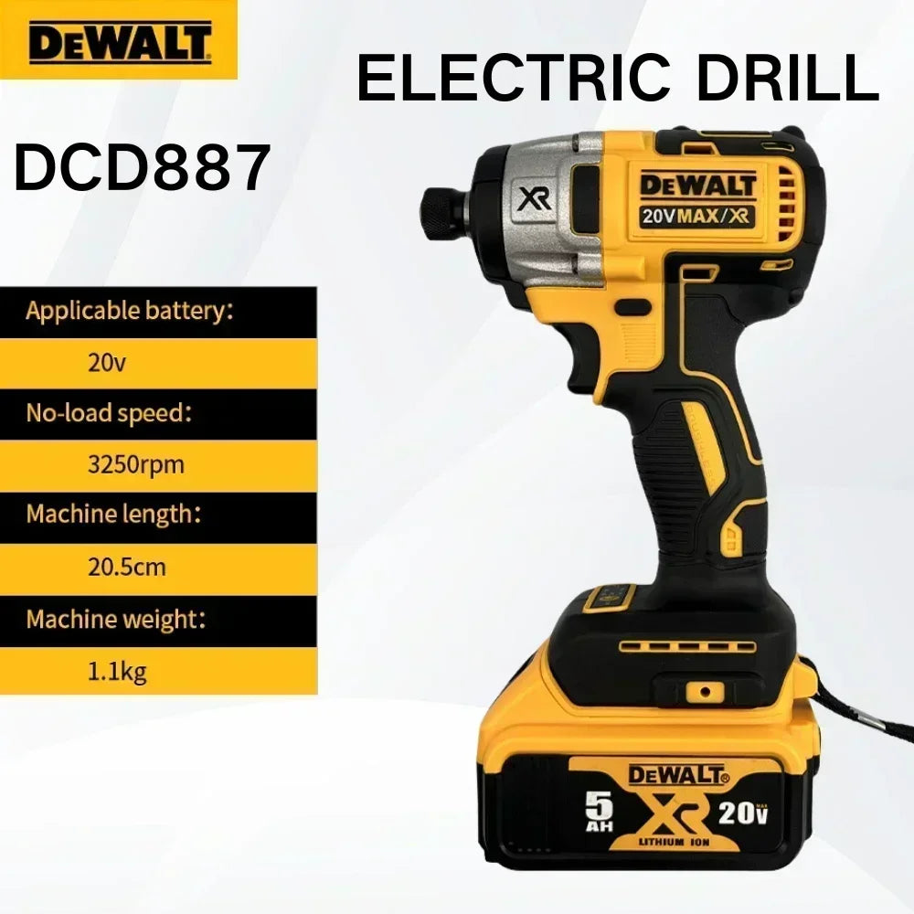 Dewalt DCD887 Electric Impact Driver Drill 20V Battery Speed Brushless motor  Electric Screwdriver For Power Tools