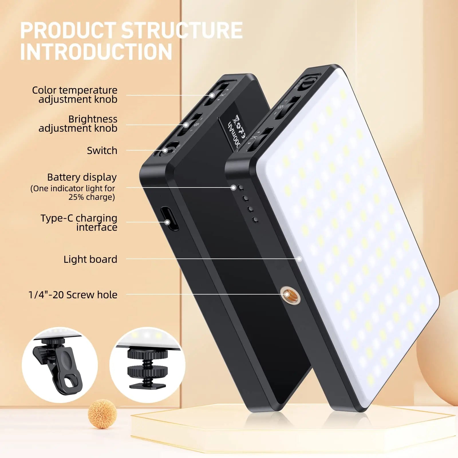 ST-120 LED Video Light Fill Light Rechargeable 3000 MAh CRI95 Portable Mini Selfie Light 2500-9000K Ajusted 3 Light Modes