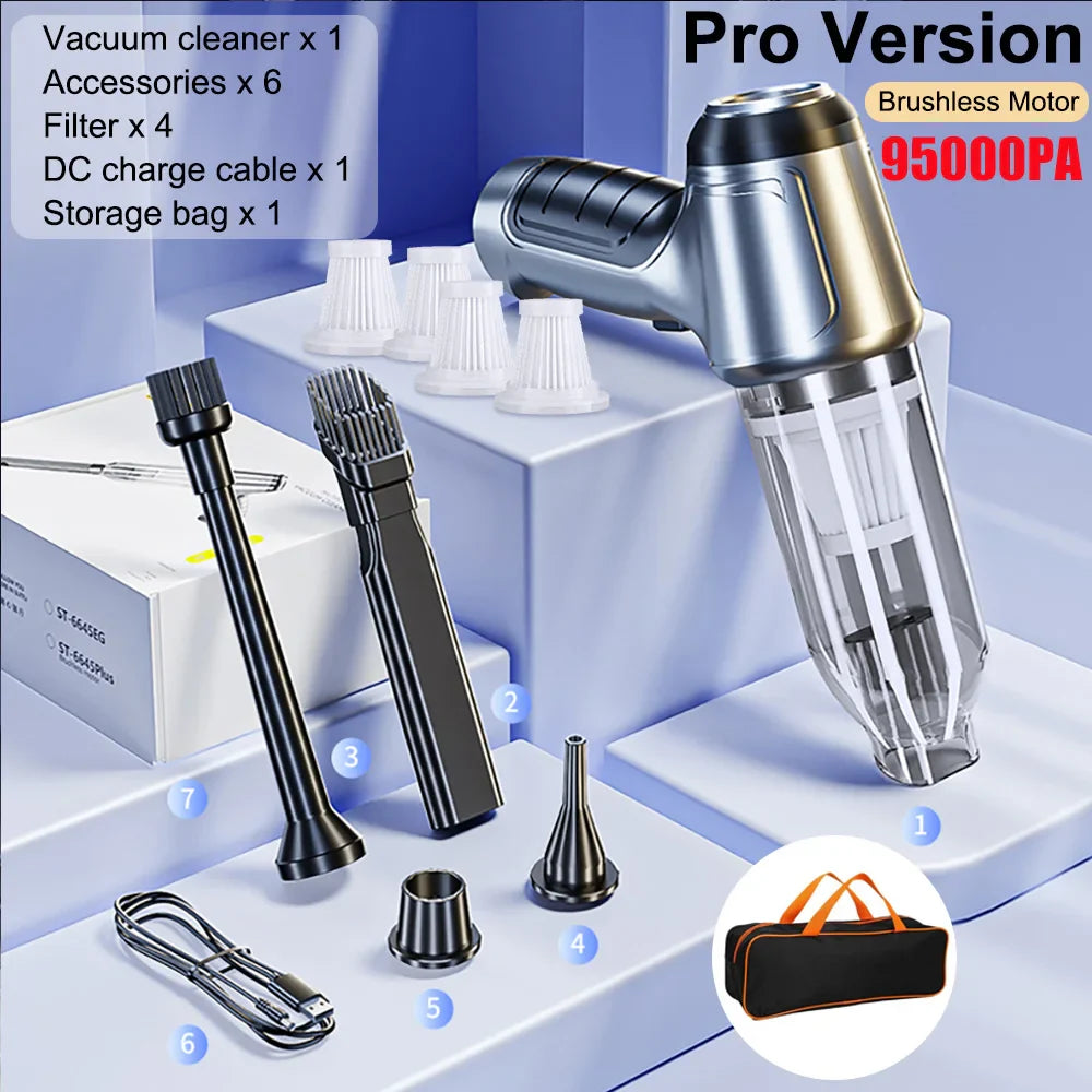 Car Vacuum Cleaner 95000PA Strong Suction Wireless Vacuum Cleaner for Car Home 2in1 Handheld Portable Vacuum Cleaner Blower