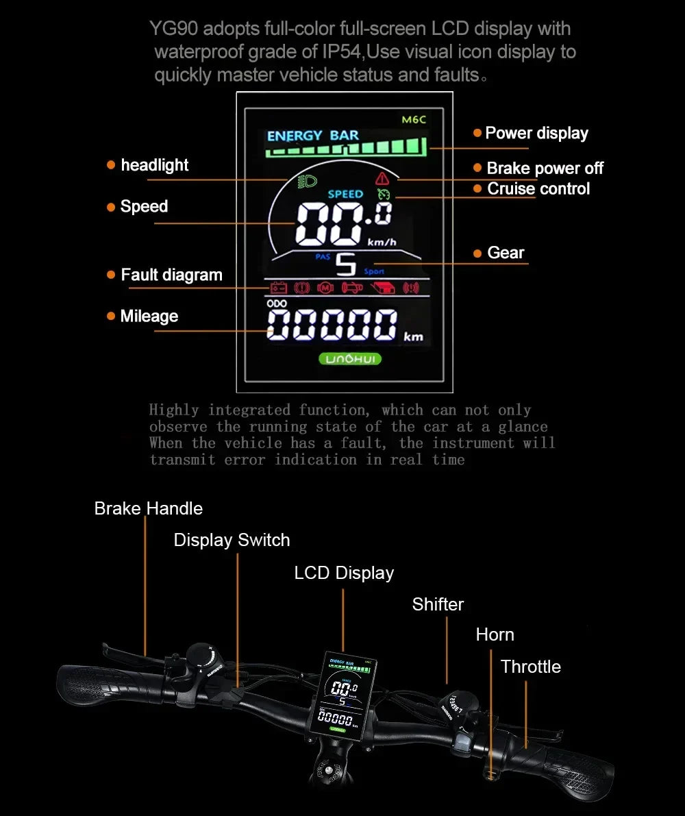 Electric Bicycle RANDRIDE YG90 1000W 48V17AH Hydraulic Brake E-bike with Full Suspension  21 Gears Shift Free Rack Electric bike
