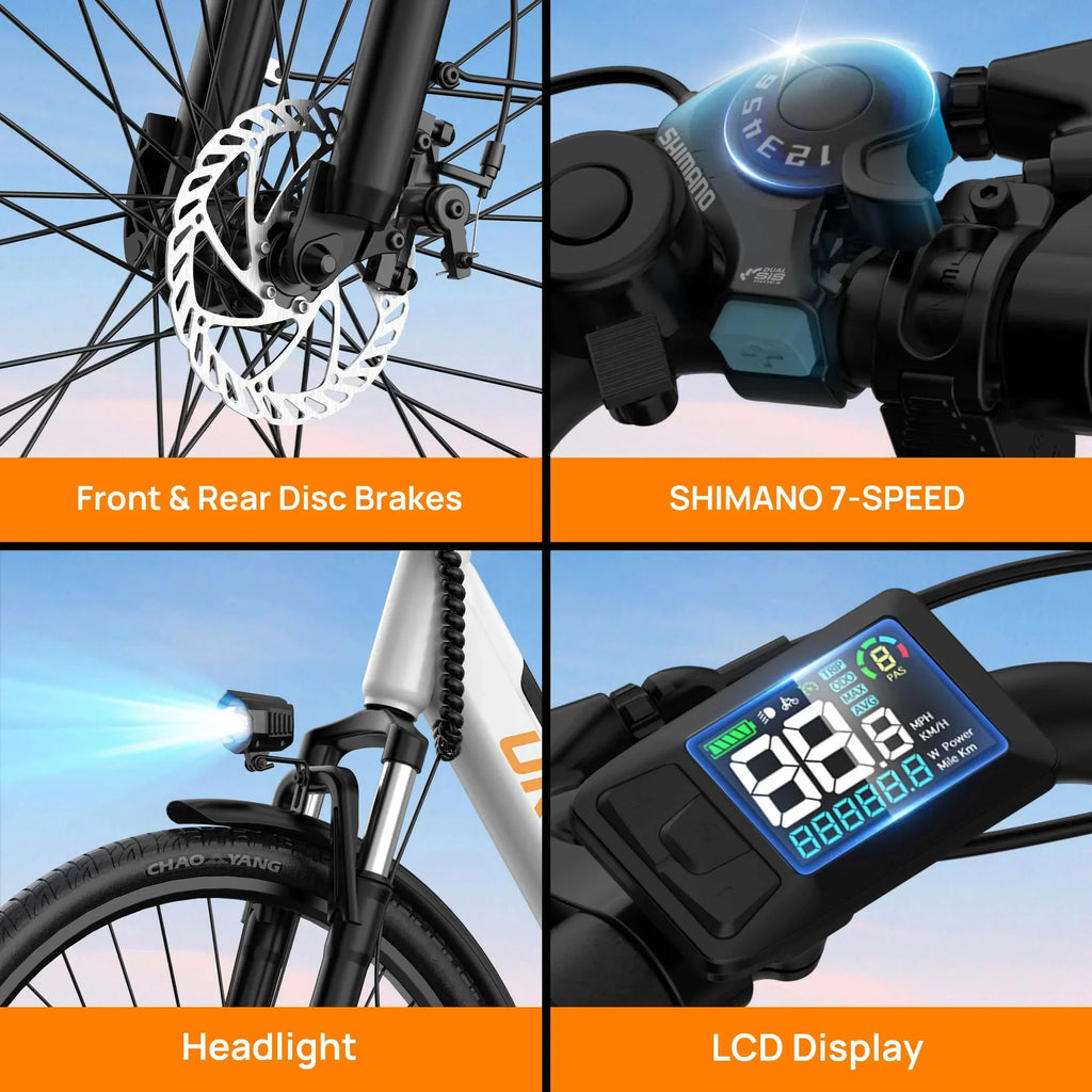 Peak 750W E26 Electric Bike for Adults | 48V 10.4Ah Removable Battery, Top Speed 20MPH, 26''X2" Standard Tire, 7-Speeds