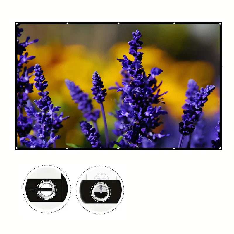 60 inch/72 inch/84 inch/100 inch/120 inch/150 inch HD projection screen with rope. Easy installation without drilling holes.