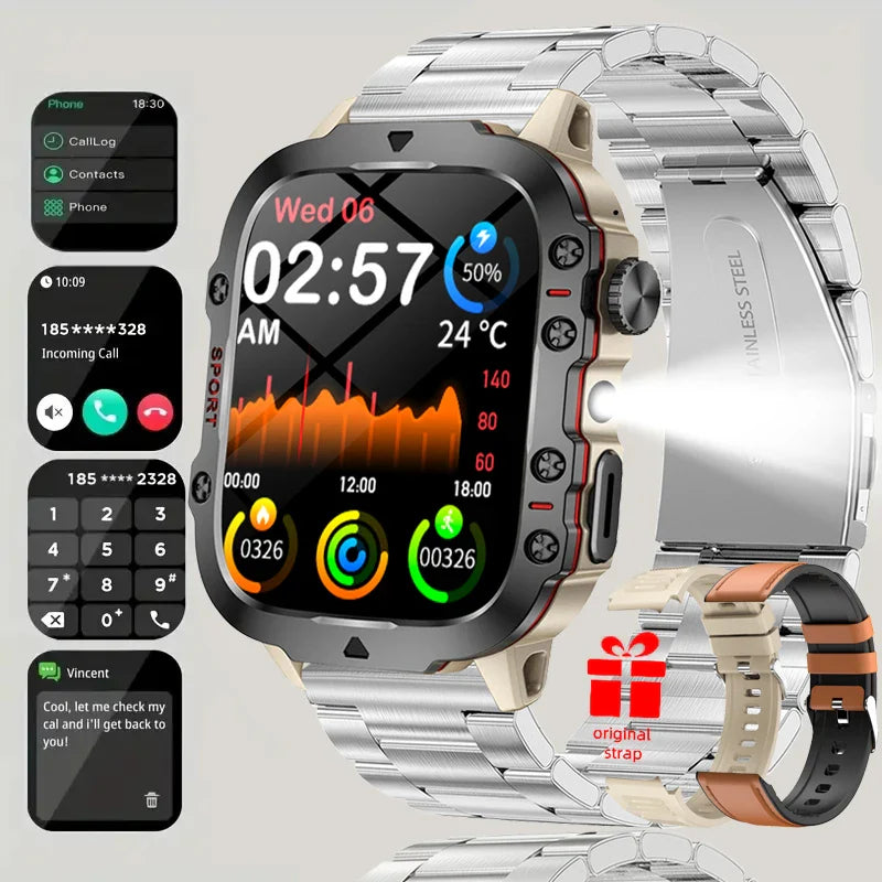 2026 New Hot GPS Sports Men Smartwatch Men 1.81-Inch HD Bluetooth Call Waterproof LED Flashlight Stainless Military Smart Watch