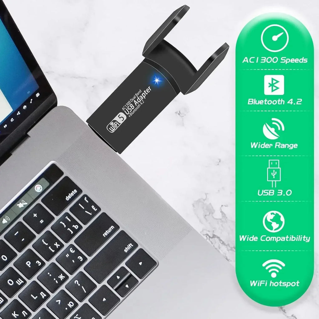 USB 3.0 WiFi Adapter 1300Mbps For Bluetooth 4.2 Dual Band 2.4G/5GHz USB Network Card Wireless Receiver For Desktop Laptop