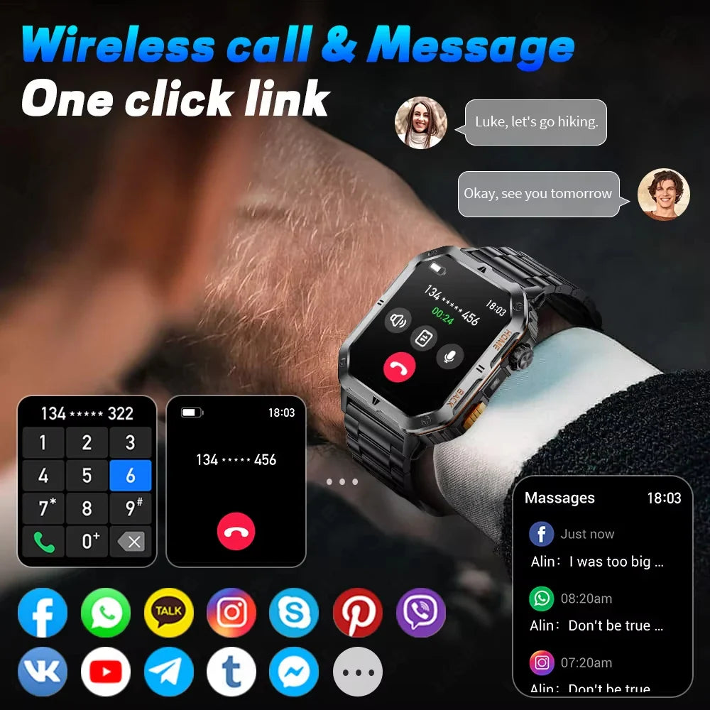2026 Military Outdoor 1000 mAh Battery Smart Watch Men GPS Sports Heart Rate IP68 Waterproof BT Call Smartwatch For Man Gift Hot
