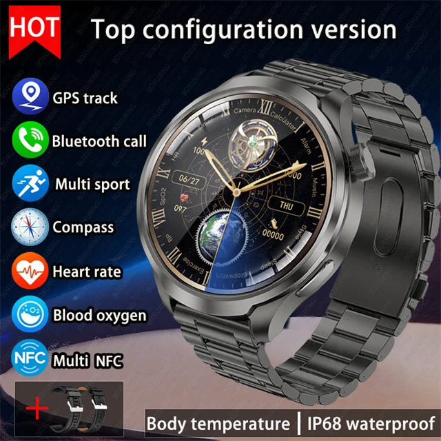 2026 New BOXUXING Outdoor Sports Smart Watch Men AMOLED Screen NFC GPS Compass Heart rate Waterproof Bluetooth Call SmartWatch