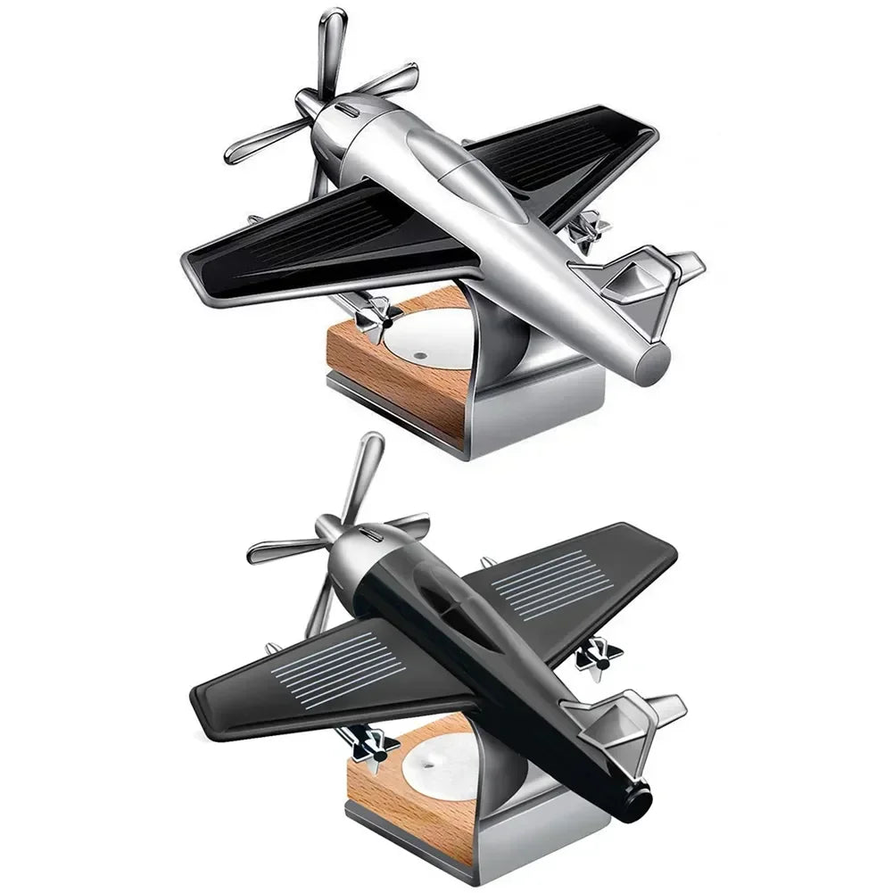 Solar-Powered Rotating Airplane Dashboard Ornament Plastic Creative Car Interior Accessory - Novelty Desktop Decoration for Car