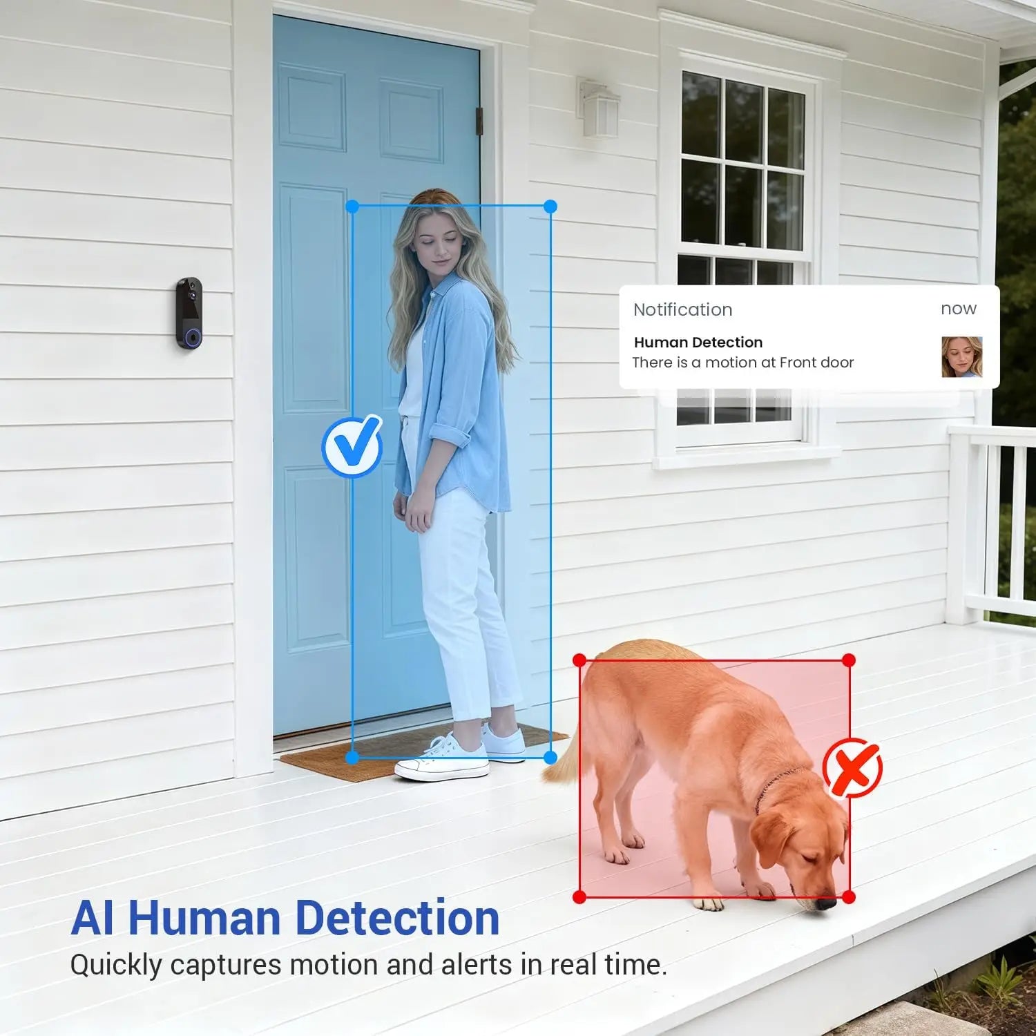1080p Wireless Wi-Fi Video Doorbell Camera with Night Vision, Two-Way Audio, AI Motion Detection