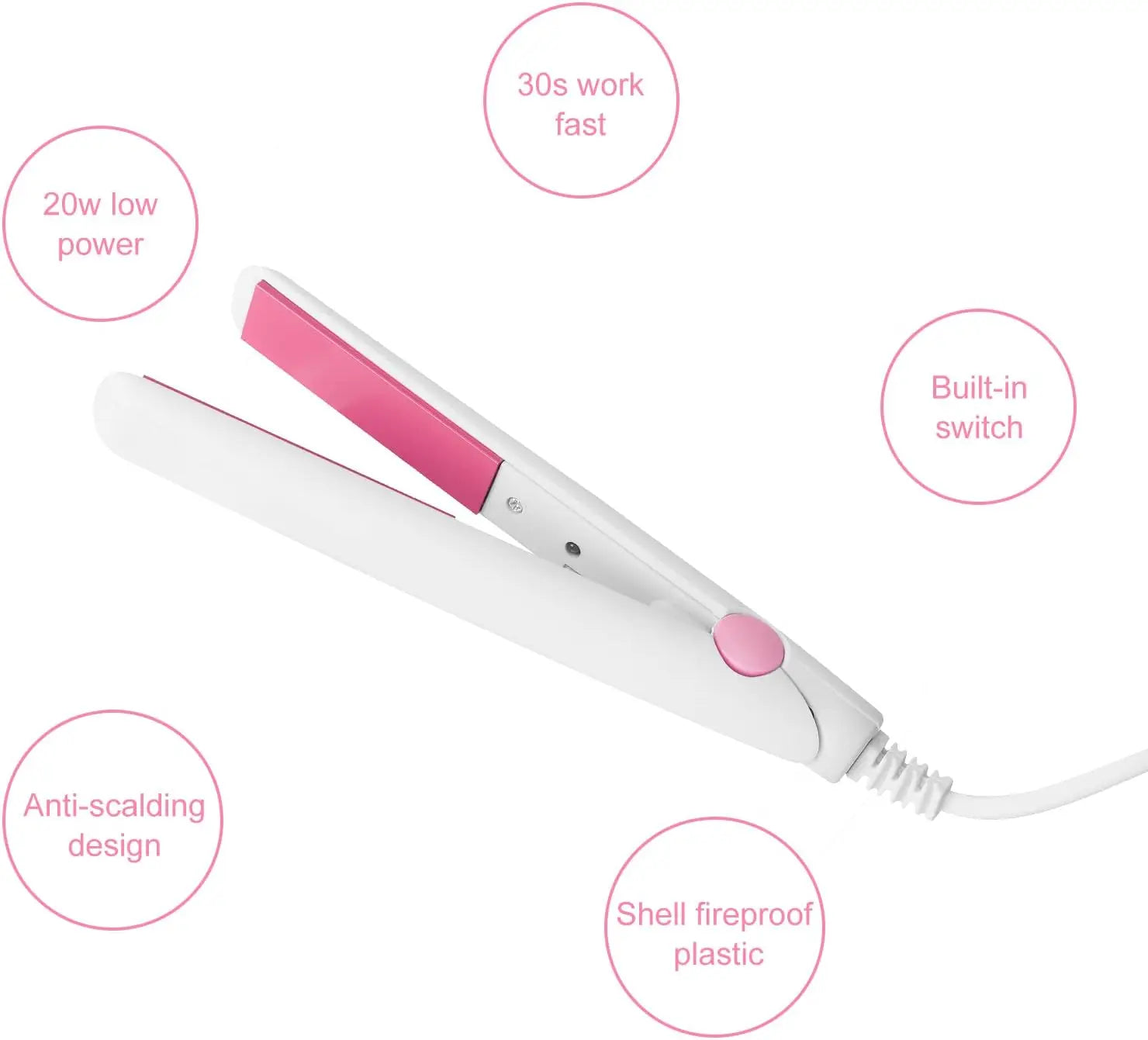 2 in 1 Mini Hair Straightener with Ceramic Tourmaline Plate, US Plug, Lightweight Portable for Home Use (White)
