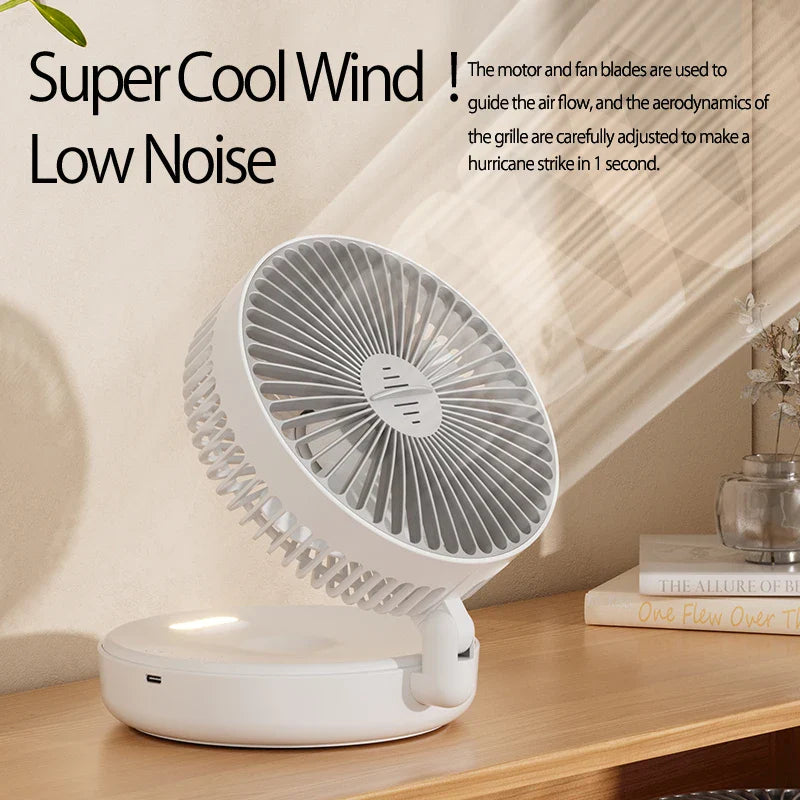 2024 New 3IN1 5000mAh Rechargeable Portable Desktop Fan Wall Mounted Fan 90° Folding USB Fan 4 Gears With Warm Night Light