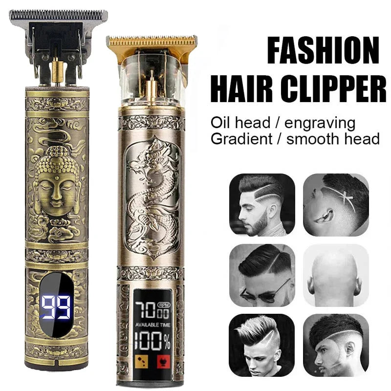 Rechargeable Mens T9 Carving Hair Clipper Vintage Portable USB Cleaning Barber Professional Hair Cutting Machine Beard Trimmer