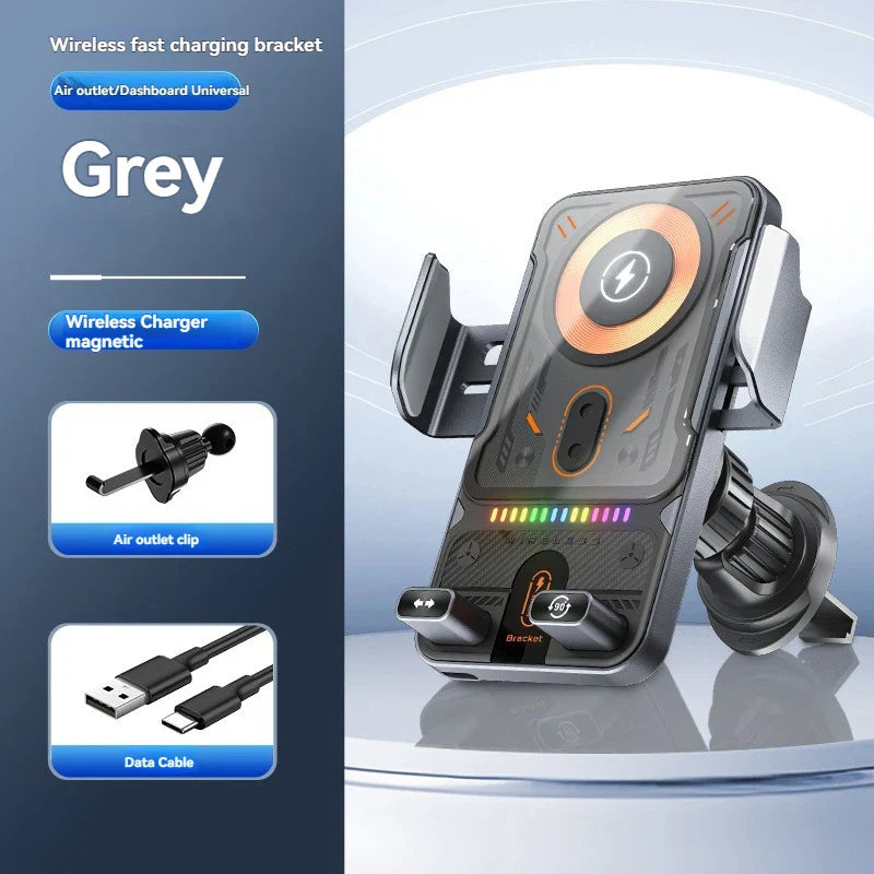 696 Car Holder With Dual Motor Electric Rotating Opening Closing Mobile Phone Holder Wireless Fast Charging Car Phone Bracket