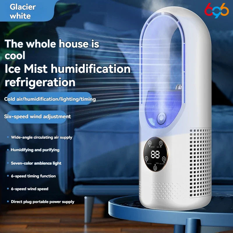 2025 Air Cooler Humidification Cooling USB Silent Timed Air Conditioning Fan Colorful Lights Night Light Led Screen 6 Wind Speed