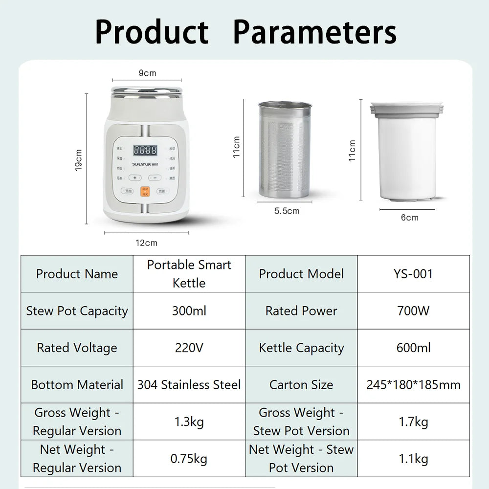SUNATUR 700W rice cooker electric 600ml Cooking pots Multi cooker stew pot slow cooker portable soup pot Mini Porridge Cooker
