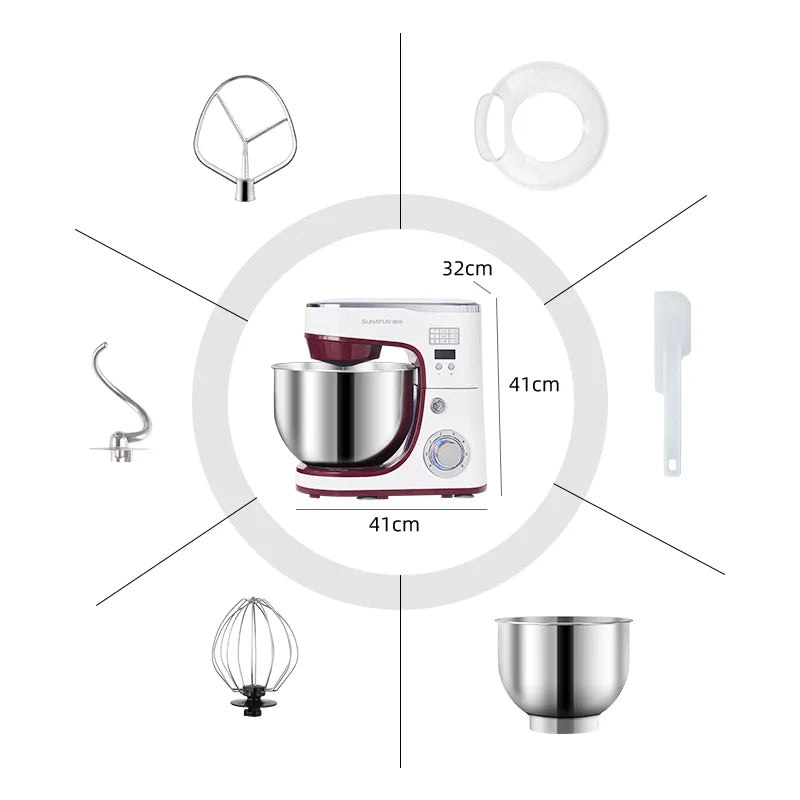 SUNATUR 5.5L Stand Mixer 1300w Planetary food Processor Timed dough kneader electric kitchen blender cream whipper Filling Mixer