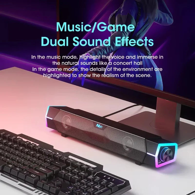 Bluetooth 5.0 and Wired Computer Soundbar Speakers with 4D Surround Sound Stereo and Subwoofer for Laptop PC