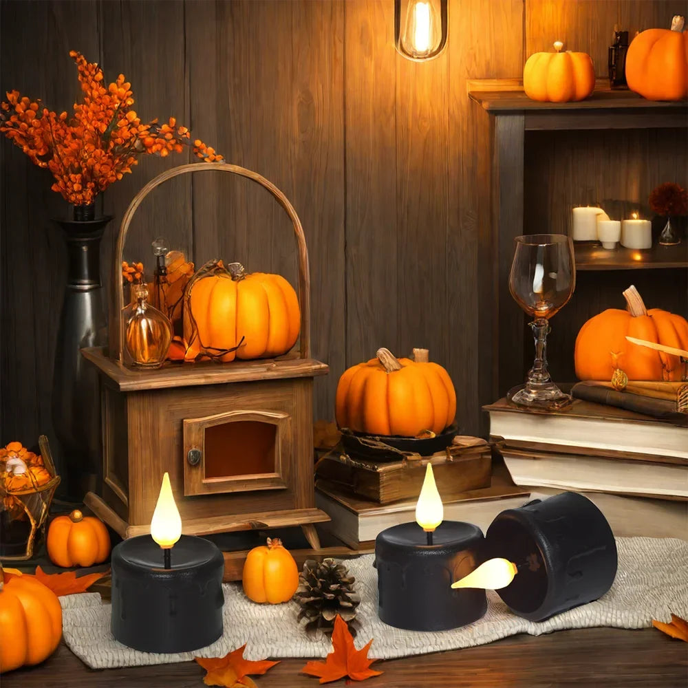 Rechargeable Flameless LED Candle Lights Warm Light for Home Decor Wedding Holiday Night Lights Halloween Black Candle Light