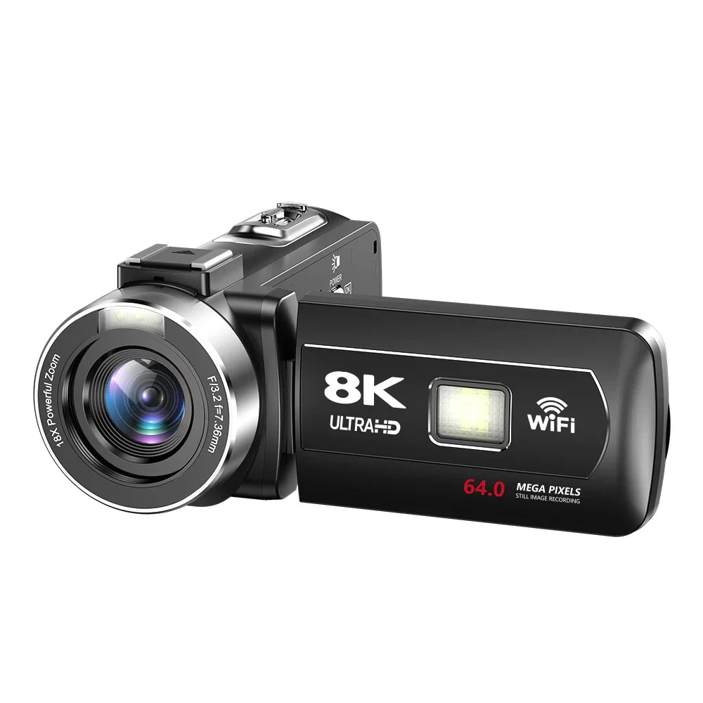 64MP 8K Video Camera Digital Recorder 18X Infrared Night Vision Camcorder 3.0 inch Rotate Touch Screen WIFI Livestreaming Webcam