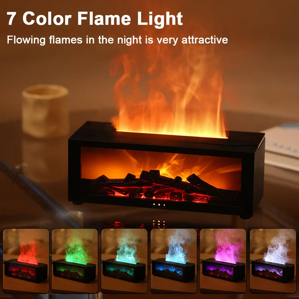 Aroma Air Humidifier Essential Oil Diffuser Fireplace Flame Humidifier Home Fragrance Diffuser with LED Light and Remote Control