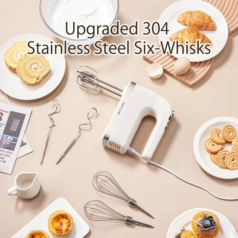 SUNATUR 400W DC Hand Mixer Electric Speed Control 304 Stainless Steel 6 Rods Set with Storage Base