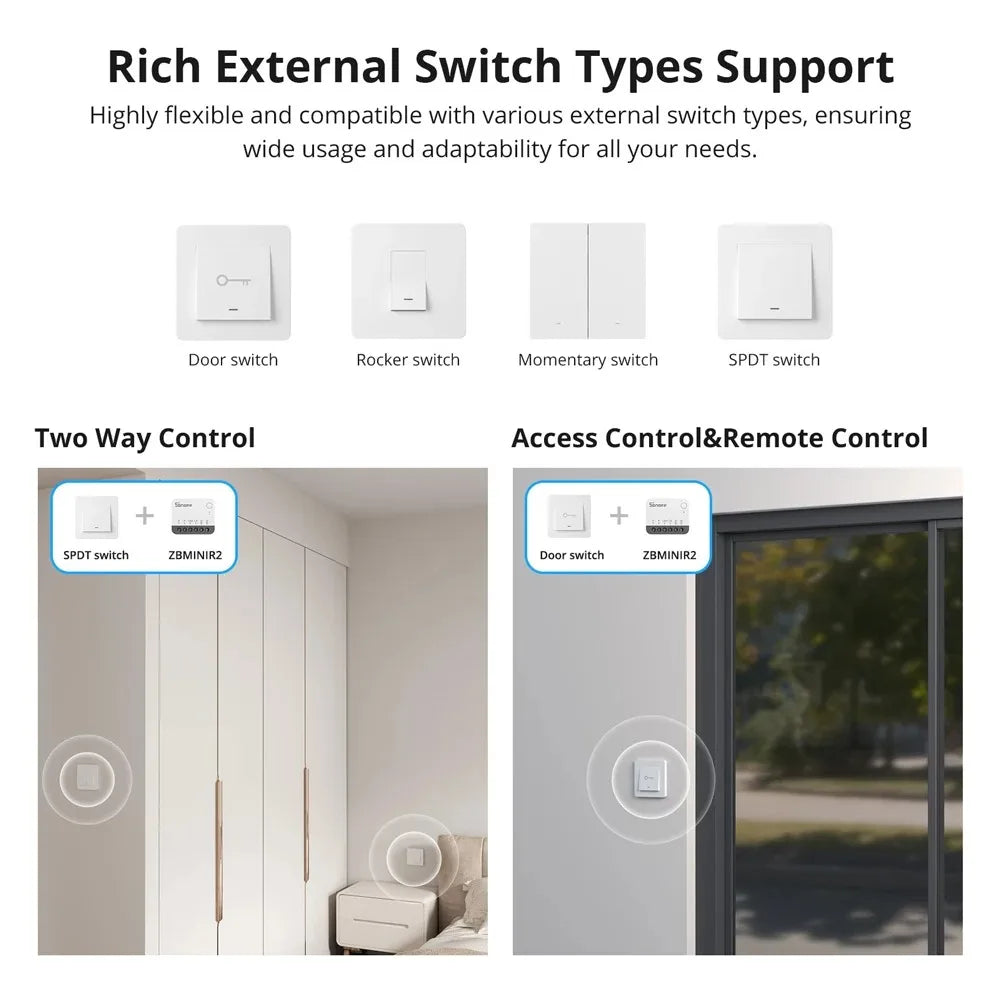 SONOFF ZBMINIR2 Extreme Zigbee Smart Switch Detach Relay External Switch Remote Control via eWeLink Compatible With Zigbee Hub