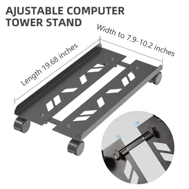 Mobile CPU Stand, Steel PC Tower Stand CPU Holder with Rolling Caster Wheels, Computer Tower Stand Fits Most PC for Home Office